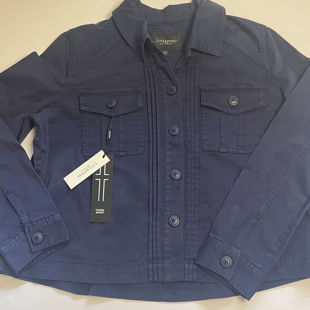 Liverpool Womens Navy Blue Shacket Sz S Button Up Cotton Blend Minimalist Casual - Picture 7 of 13